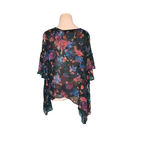 IRO Black Floral Ruffled asymmetrical Tunic Blouse Top size 40 - 8 - Picture 2 of 11